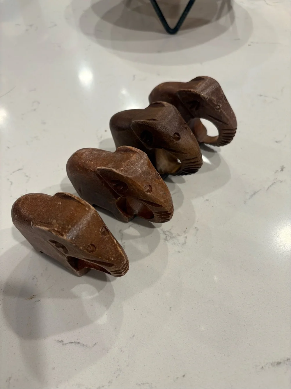 Vintage Carved Wooden Elephant Napkin Rings - Brown-set of 4